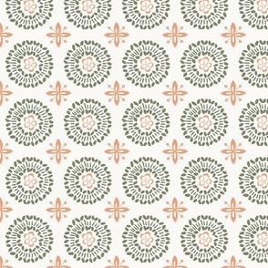 Geometric Flower Olive Orange 