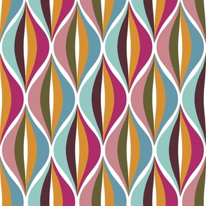 Geometric cotton leaves - bordo, green and brown