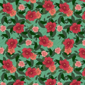 Pretty Peonies coral green medium scale 12''