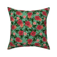 Pretty Peonies coral green small scale 9''