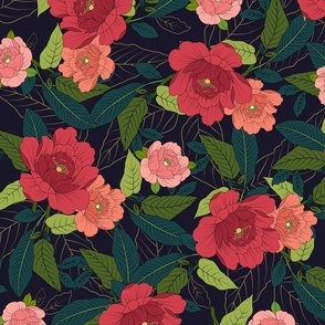 Pretty Peonies coral large scale 24''