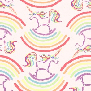 unicorn rocking on the rainbow | light cream sparkly background