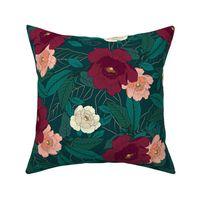 Pretty Peonies maroon large scale 24''