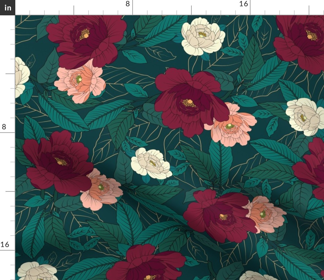 Pretty Peonies maroon large scale 24''