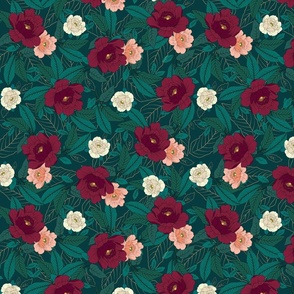 Pretty Peonies maroon medium scale 12''