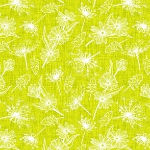 White Summer Weeds on Chartreuse Woven Texture