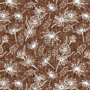 White Summer Weeds on Cinnamon Woven Texture