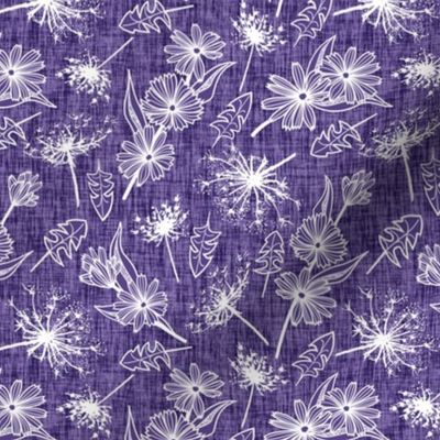 White Summer Weeds on Grape Purple Woven Texture
