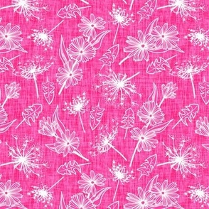 White Summer Weeds on Hot Pink Woven Texture