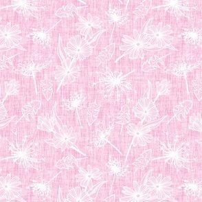 White Summer Weeds on Light Bubblegum Pink Woven Texture