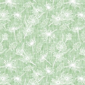 White Summer Weeds on Light Sage Green Woven Texture