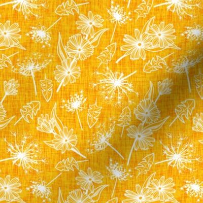 White Summer Weeds on Marigold Woven Texture