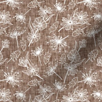 White Summer Weeds on Mocha Woven Texture