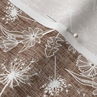 White Summer Weeds on Mocha Woven Texture