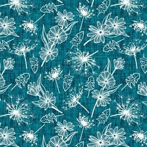 White Summer Weeds on Ocean Blue Woven Texture