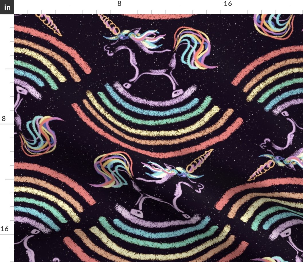 Unicorn rocking on a rainbow | starry sky at night | Extra large | XL