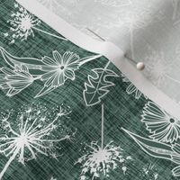 White Summer Weeds on Pine Green Woven Texture