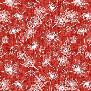 White Summer Weeds on Poppy Red Woven Texture