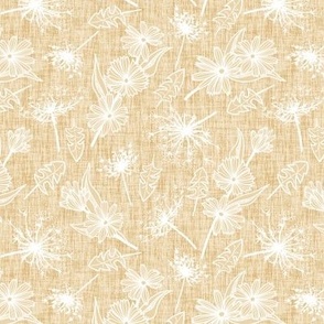 White Summer Weeds on Sand Beige Woven Texture