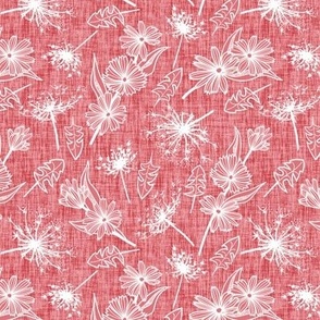 White Summer Weeds on Watermelon Coral Woven Texture