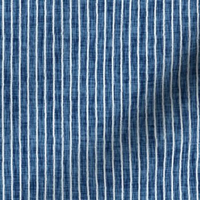 Sketchy White Narrow Stripes on Aegean Blue Woven Texture