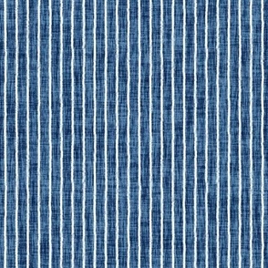 Sketchy White Narrow Stripes on Aegean Blue Woven Texture