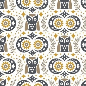 Folk Owls and Moons Gold Charcoal