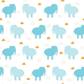 Baby Elephants Baby Blue Turquoise Nursery Wallpaper Kids Minimalist Baby Apparel Wildlife Africa Safari 