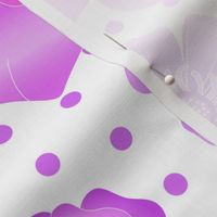 Flowers in Pink, Magenta and Lilac with Purple Dots on White Background