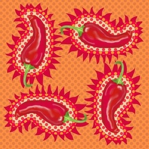 Red Hot Chili Pepper Paisley on Orange