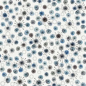 Water Color Flowers Blue on Woven