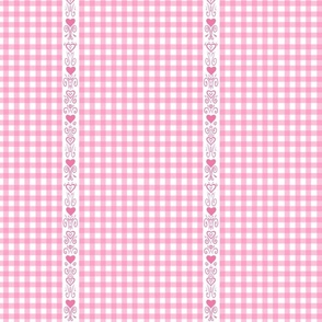 Gingham with hearts - trim, border, rustic - pink
