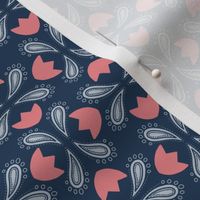 Small Folk Tulips, Pink on Navy by Brittanylane