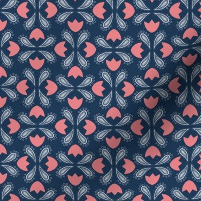 Small Folk Tulips, Pink on Navy by Brittanylane