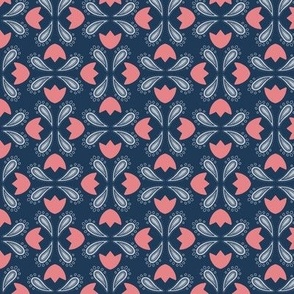 Small Folk Tulips, Pink on Navy by Brittanylane