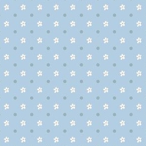 Ditsy White Daisy Polka Dot on a Blue Background