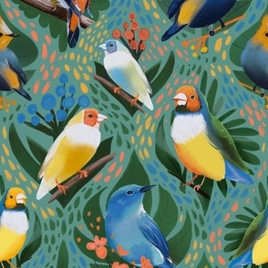 Birds and tropical leaves