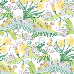 Spring Babies- Medium- Lamb- Bunny- Duckling- Gender Neutral Nursery Decor- Farm Animals Baby Blanket- Daffodil- Green- Yellow- Easter