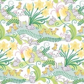 Spring Babies- Mini- Lamb- Bunny- Duckling- Gender Neutral Nursery Decor- Farm Animals Baby Blanket- Daffodil- Green- Yellow- Easter