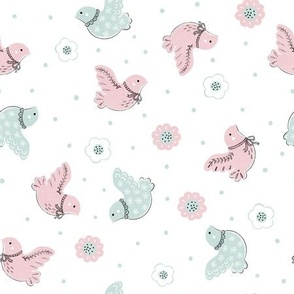 Mod Pastel Doves (white) small // Petal Solids Candy 