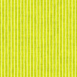 Sketchy White Narrow Stripes on Chartreuse Woven Texture