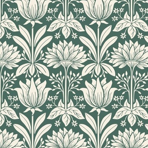 Tulip Damask - Large - Cream, Pine