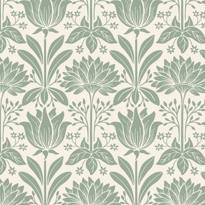 Tulip Damask - Large - Sage, Cream