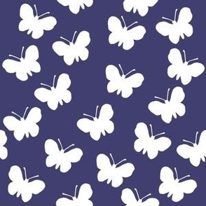 White butterflies on navy blue (medium)