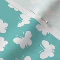 White butterflies on turquoise (medium)