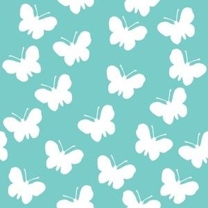 White butterflies on turquoise (medium)