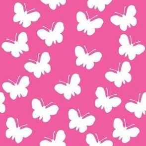 White butterflies on deep pink (medium)