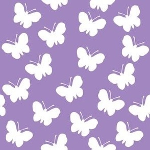 White butterflies on mid lilac (medium)