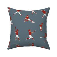 Large Little League Baseball Players, Red and White on Grey