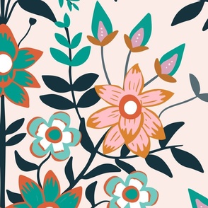 apricot teal folk art floral